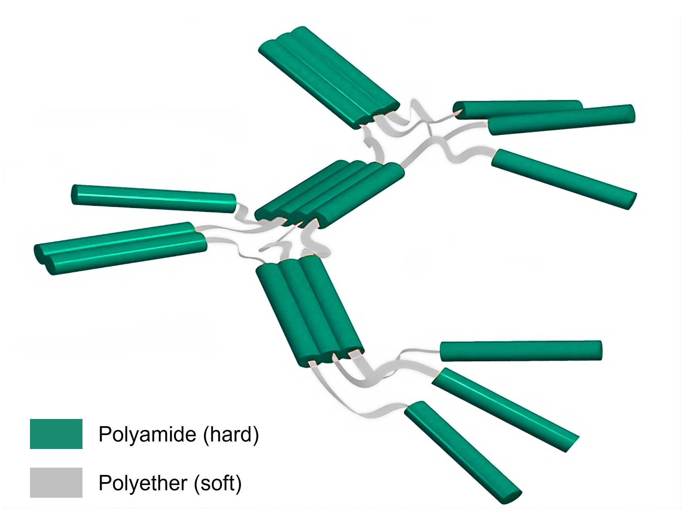 Chemical structure of Pebax thermoplastic elastomers with a hard poyamide phase and a soft polyether phase