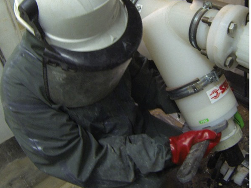 Employee intervention on a Kynar® PVDF Y-strainer in a mine
